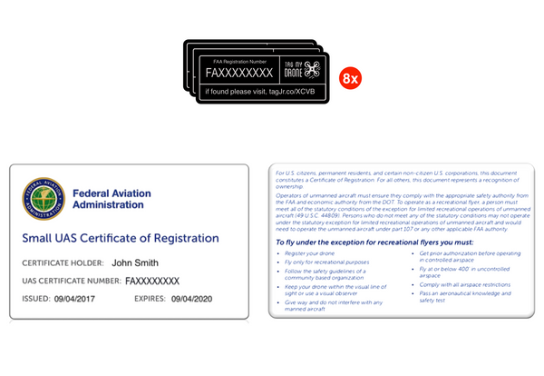 FAA Drone Label & Pilot ID Card | Black