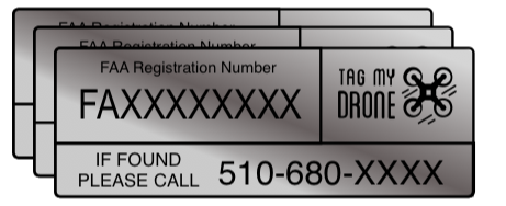 FAA Drone Label | Phone Number Silver Brushed