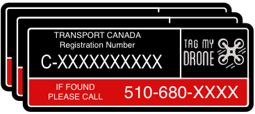 Transport Canada Drone Label | Phone Number Black-Red